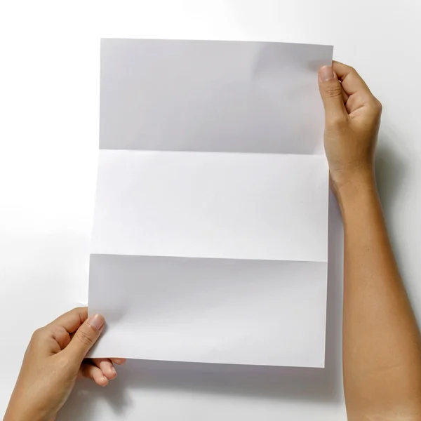 Woman two hands holding paper — Stock Photo, Image