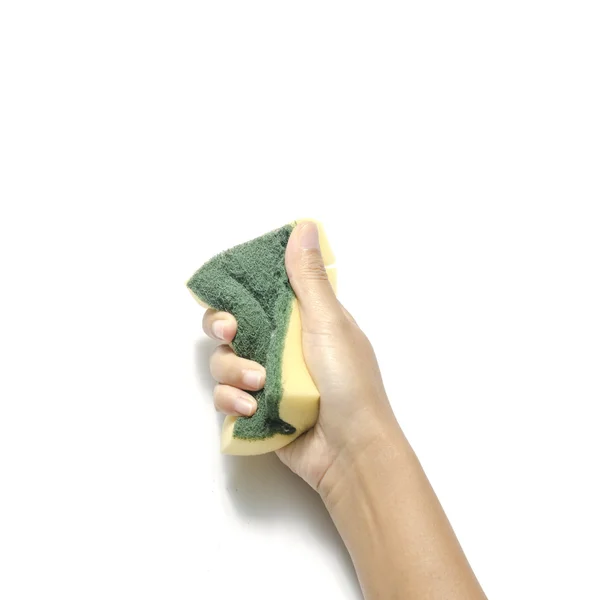 Mão com esponja de limpeza — Fotografia de Stock