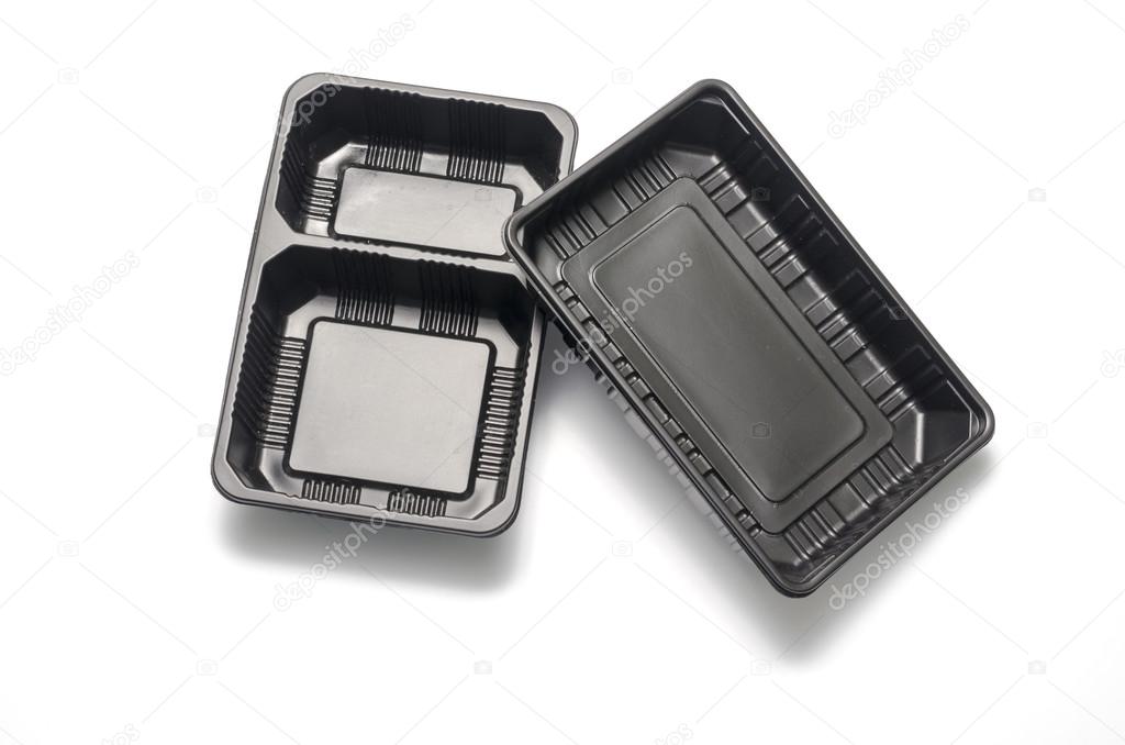 Empty black plastic tray
