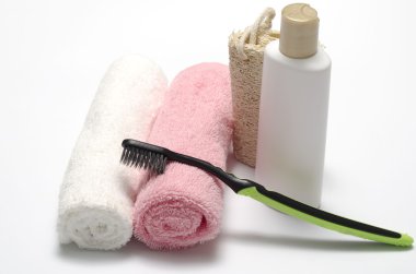 havlu lif kabağı sıvı sabun ve diş fırçası
