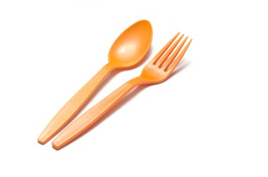 Turuncu plastik kaşık ve çatal