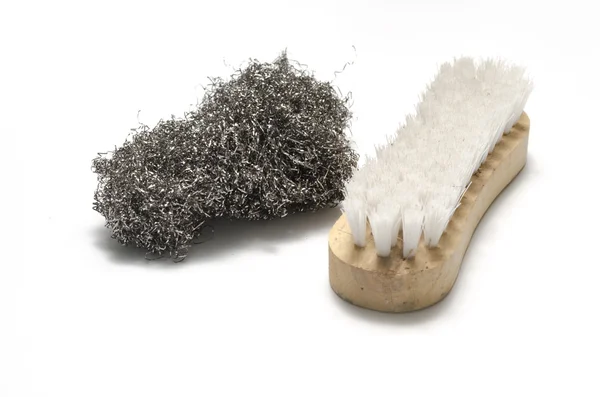 Brosse à laver sale et laine d'acier — Photo