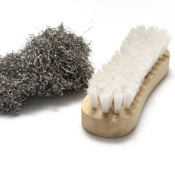 Smutsig tvätt pensel och stålull — Stockfoto