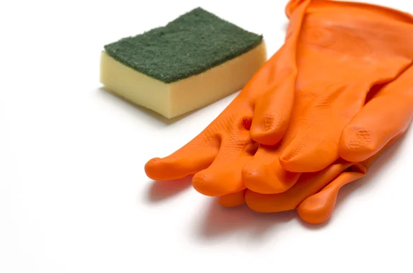 Schoonmaak spons en handschoen — Stockfoto