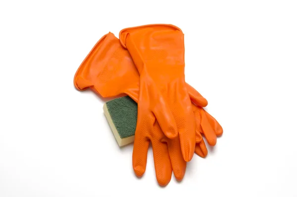 Cleaning sponge and glove — Stock Photo, Image