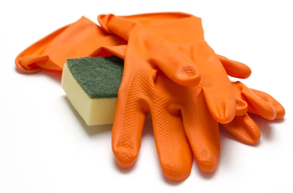 Schoonmaak spons en handschoen — Stockfoto