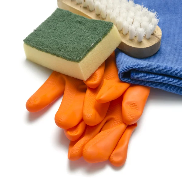Wash brush, fabric and gloves — Stock Photo, Image