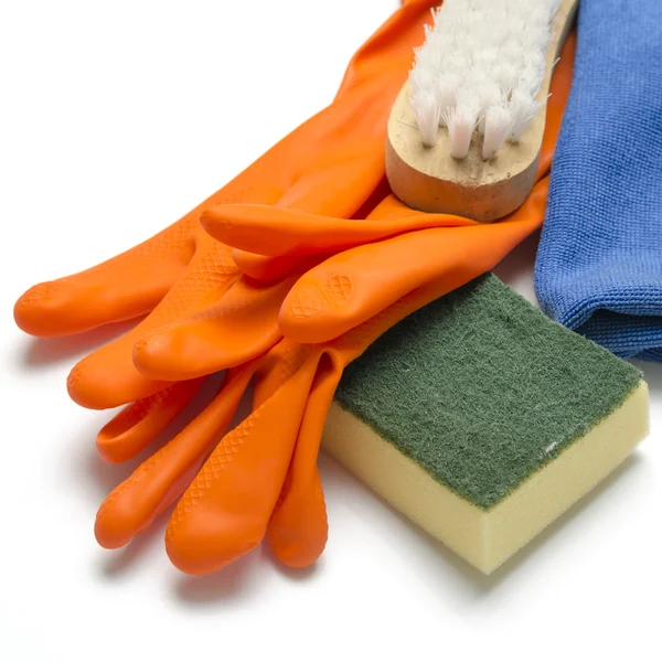 Wash brush, fabric and gloves — Stock Photo, Image