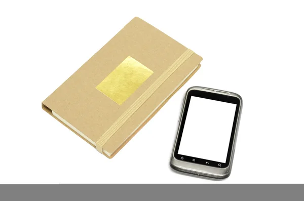 Used smartphone with note book — Stock Photo, Image