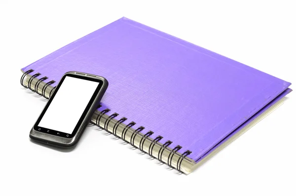 Used smartphone with grey note book — Stock Photo, Image