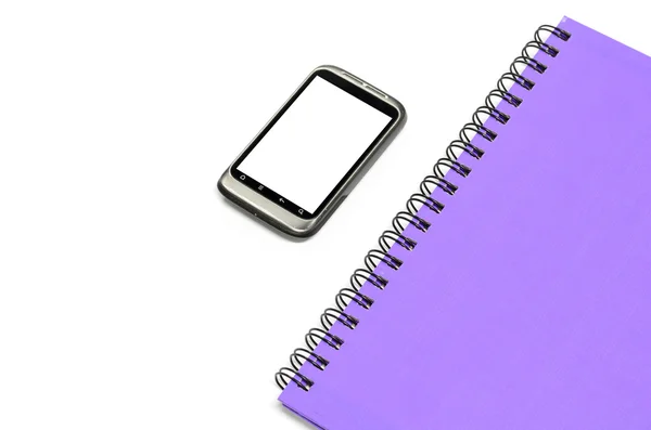 Used smartphone with grey note book — Stock Photo, Image