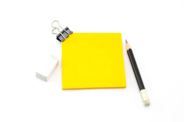 Orange sticky note with pencil — Stock Photo, Image