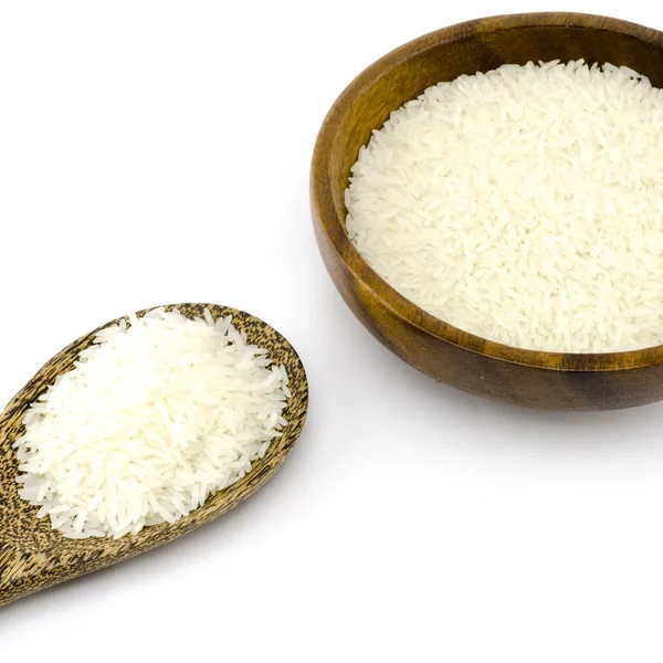 Nasi di atas mangkuk kayu — Stok Foto