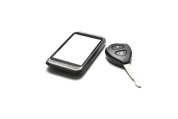 Car key with smartphone — Stock Photo, Image