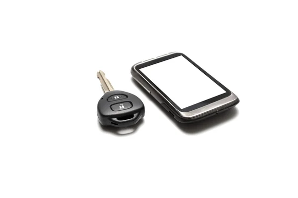 Car key with smartphone — Stock Photo, Image