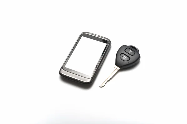 Car key with smartphone — Stock Photo, Image