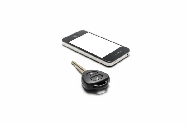 Car key with smartphone — Stock Photo, Image