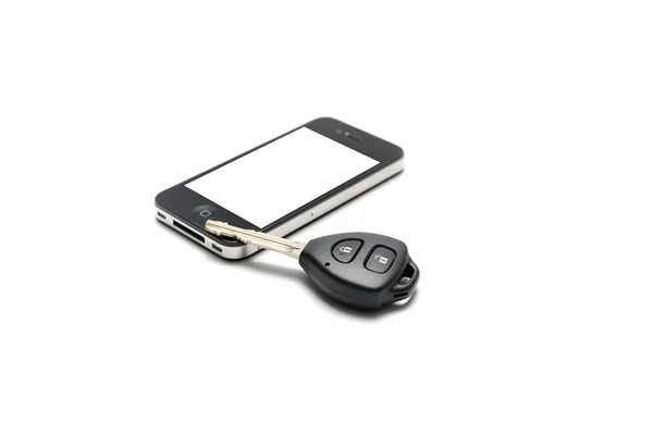 Car key with smartphone — Stock Photo, Image