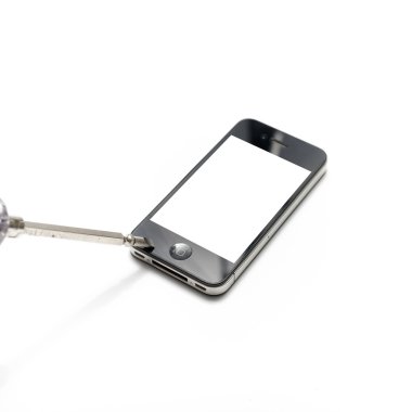 Tornavida ile siyah smartphone