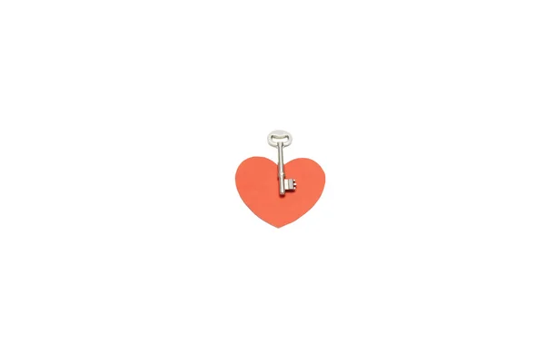 Papel de coração vermelho com chave — Fotografia de Stock