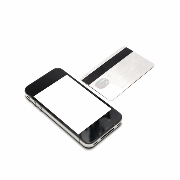 Смартфон и кредитная карта — стоковое фото