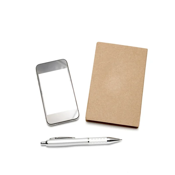 Inteligentny telefon z mały notatnik i długopis — Zdjęcie stockowe