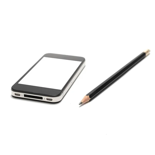 Smartphone and pencil on white — Stock Photo, Image