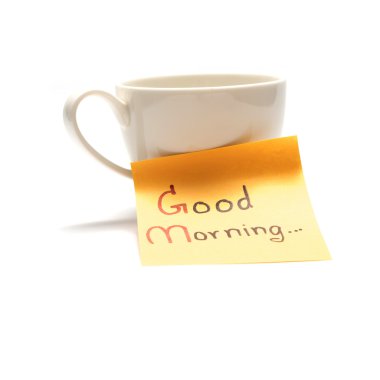 kahve fincanı ile yapışkan not yazmak Günaydın