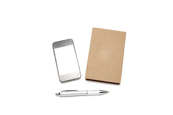 Smart phone with small notebook and pen — Stock Photo, Image