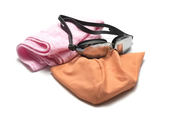 Swimming goggles and towel — Stock Photo, Image