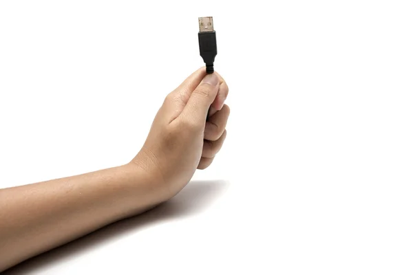 Hand hält USB-Kabel — Stockfoto