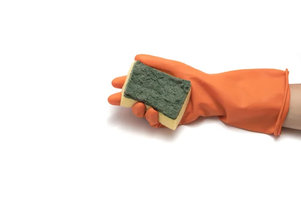 Hand in cleaning glove and sponge — Stock Photo, Image