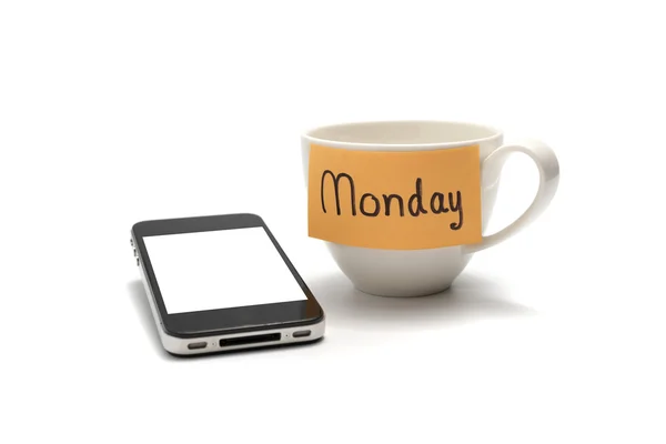 Csésze kávé és cellphone mondat Megjegyzés — Stock Fotó
