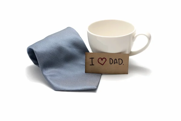 J'aime papa carte avec cravate et tasse de café — Photo