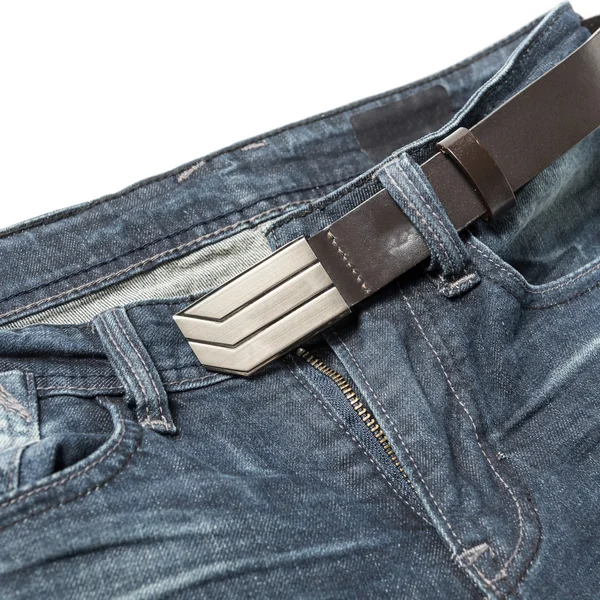 Jean pant with leather belt — Stock Photo, Image