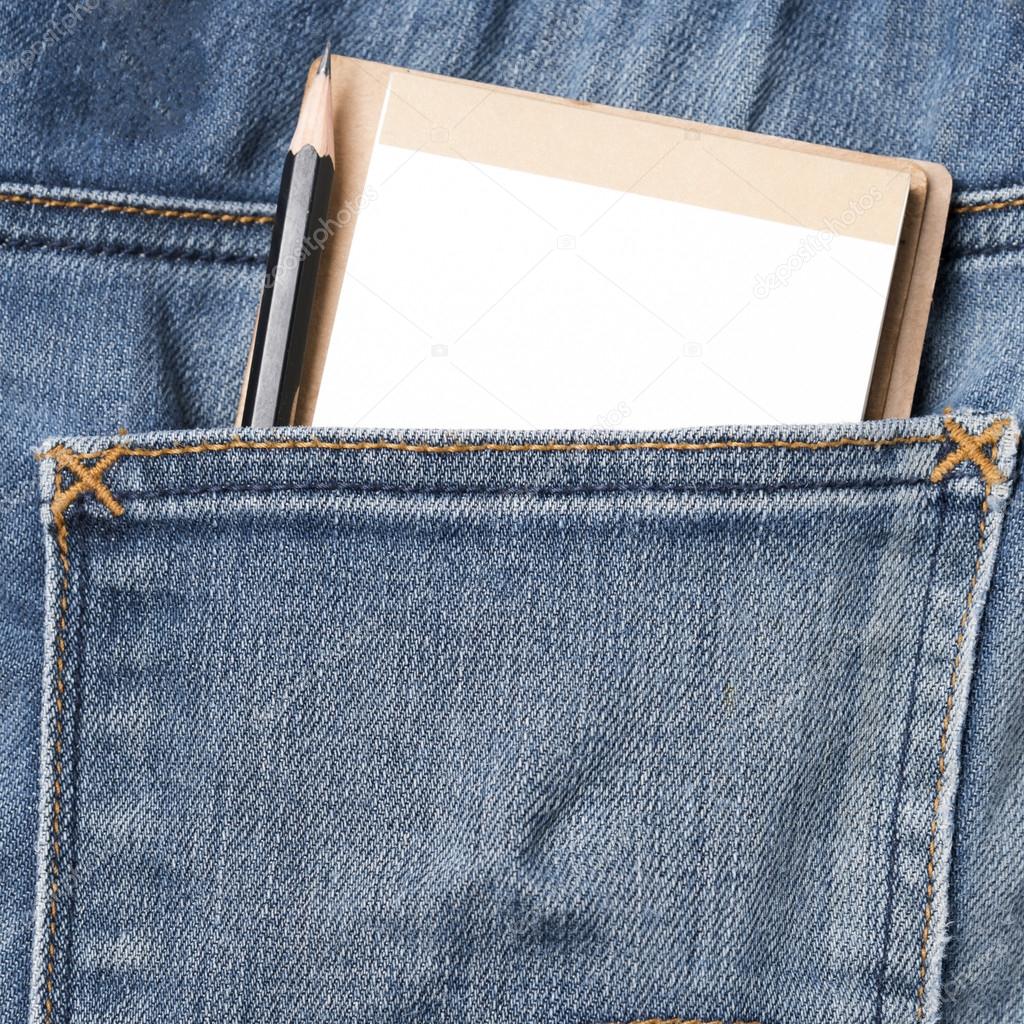notebook and pencil in jean pocket