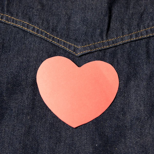 Red heart on jean — Stock Photo, Image