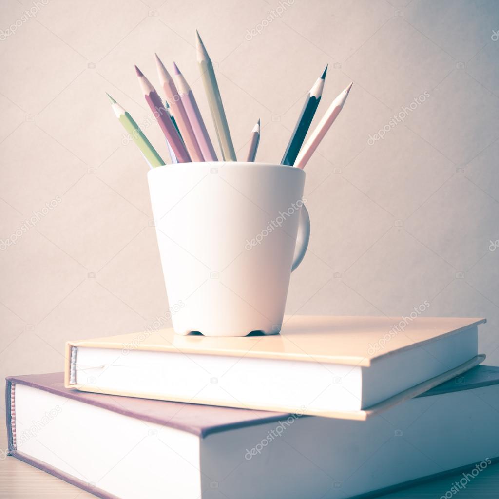 stack of book with color pencil