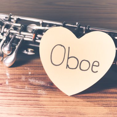 oboe on wood background clipart