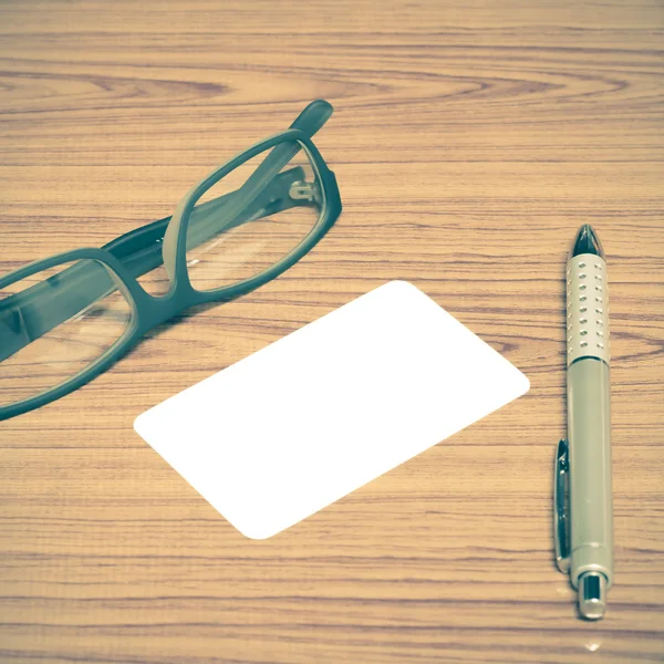 Bussiness card and pen with glasses — Stock Photo, Image