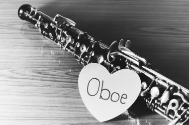 oboe on wood background black and white color tone style clipart