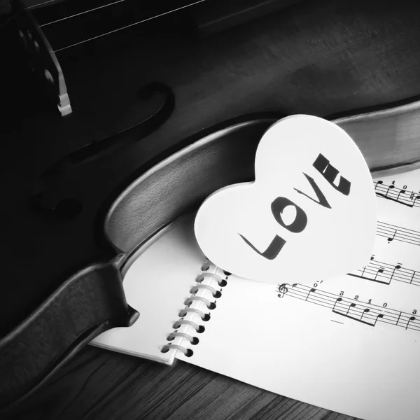 Time to practice violin black and white color tone style — Stock Photo, Image