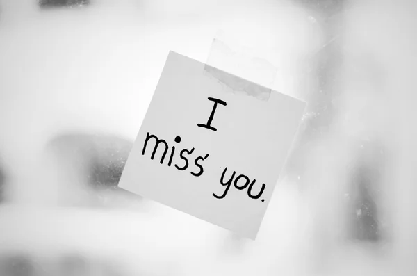 I miss you word on sticky note black and white color tone style — Stock Photo, Image