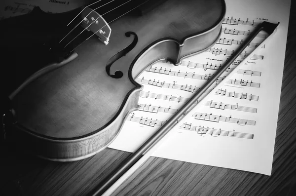 Tempo di praticare violino in bianco e nero stile tono di colore — Foto Stock