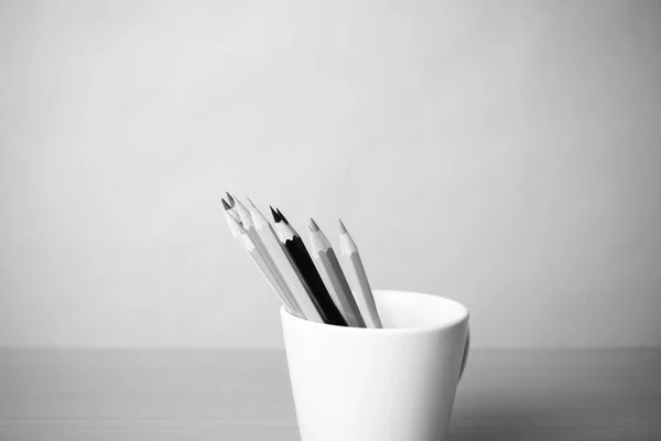 Color pencil in mug black and white color tone style — Stock Photo, Image