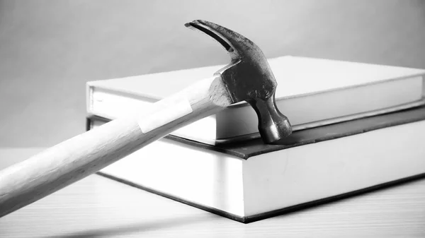 Book with hammer black and white color tone style — Stock Photo, Image
