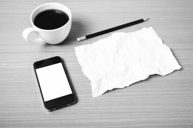 akıllı telefon kahve Kupası kağıt ve kalem için siyah ve beyaz renk