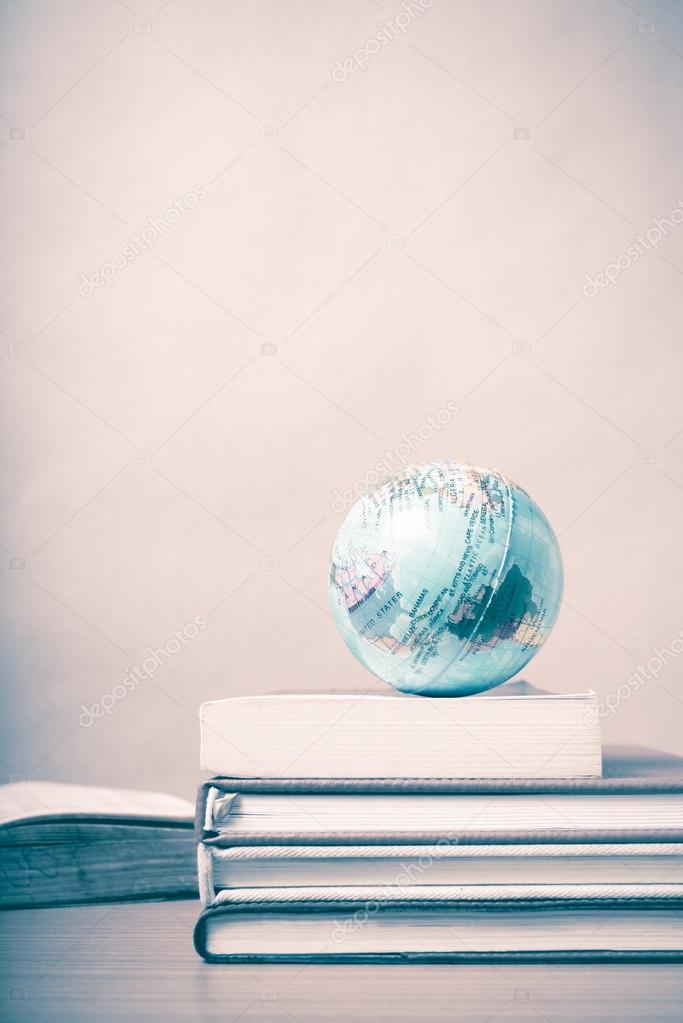 book and earth ball vintage style