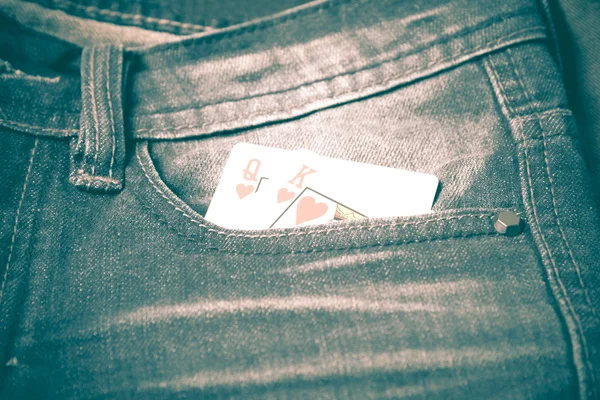 Card in jean pocket retro vintage style — Stock Photo, Image