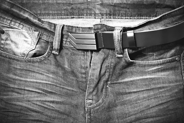 Jean pant with leather belt black and white tone color style — Stock Photo, Image